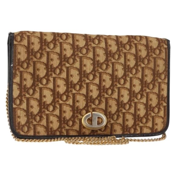 Christian Dior Trotter Canvas Chain Shoulder Bag Brown - Picture 1 of 16